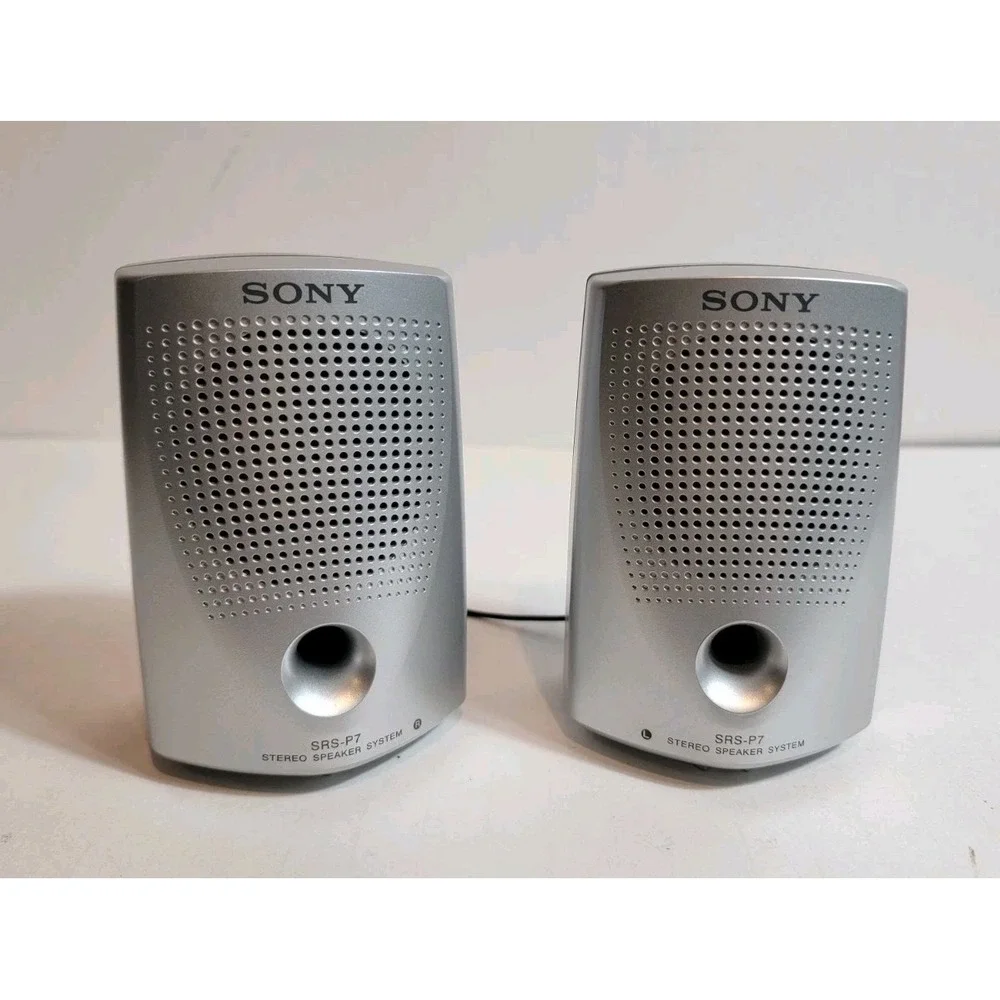 Sony Cd Cassette SRS-P7 Stereo Speakers System Wired Gray Mini Walkman Works